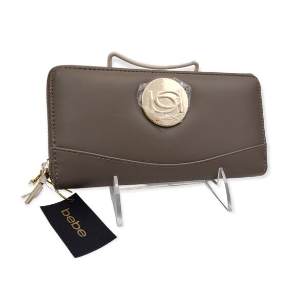 NWT Bebe Melendy Zip Around Wallet - Taupe - Picture 1 of 12